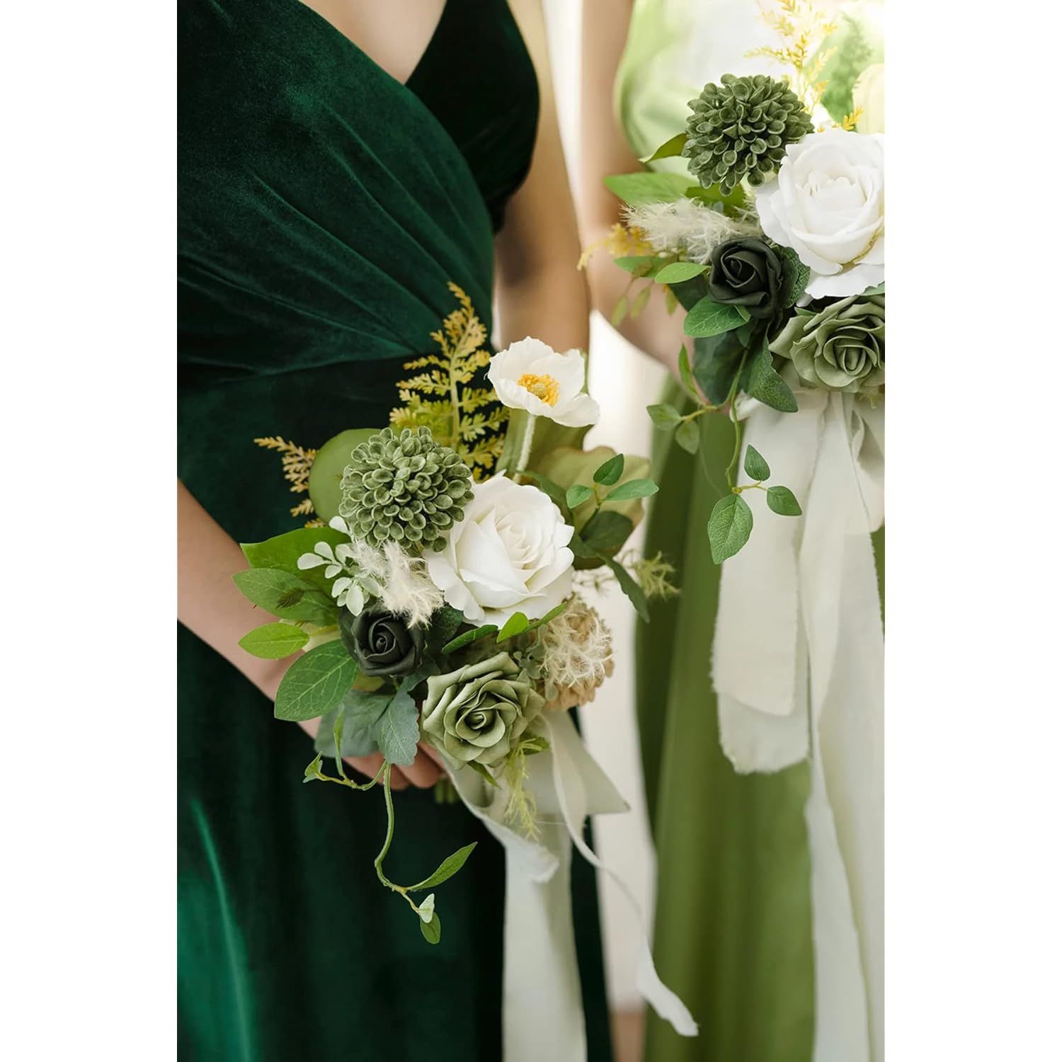 Flowers Avalanche Rose Elf Green Artificial Flowers 2.5" & 3.5" Mixed 16Pcs W/Stem Foam Fake Flowers For Diy Wedding Decor Centerpieces Arrangements Bouquets