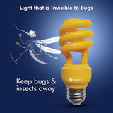 13W Yellow CFL Bug Light Bulb T2 Spiral E26 Medium Base 60W Incandescent Equivalent Energy Saver