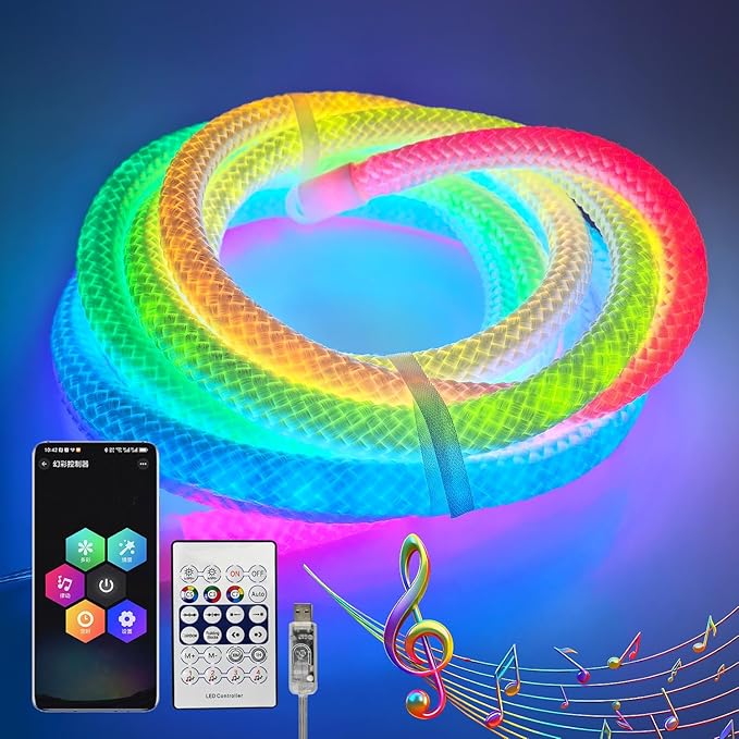 9.84FT 360 Degree LED Neon Woven Light Strip USB Music Sync App Control Gaming Decor