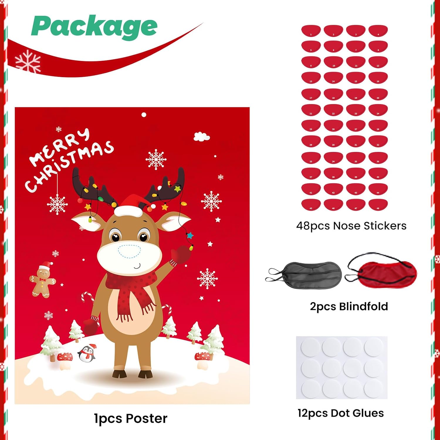Christmas Party Game For Kids & Family - Pin The Nose On The Reindeer Holiday Activity, Fun Indoor Games For Christmas Party Favors, Family Gathering