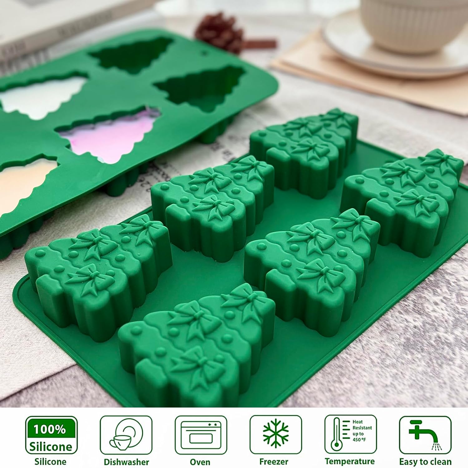 Christmas Tree Silicone Molds 2 Pack Christmas Chocolate Molds For Baking 3D Christmas Cake Mold Holiday Candle Resin Mold Xmas Pine Tree Soap Ice Cube Mold For Jello Cake Festival Home Decoration