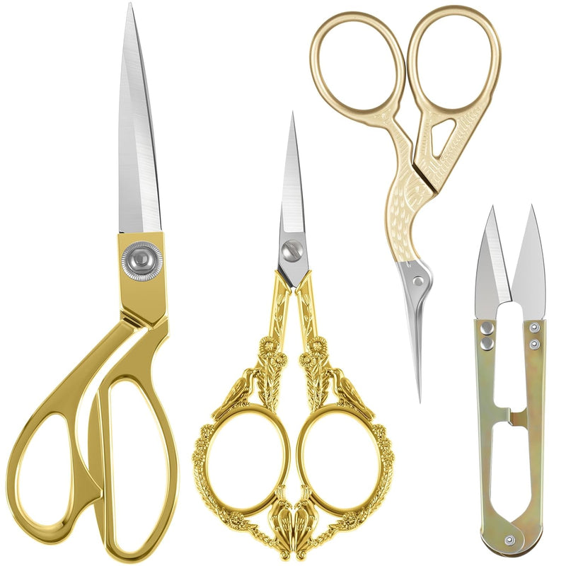 4 Pcs Gold Embroidery Scissors Set, 1 Pcs Heavy Duty Tailor Scissors 1