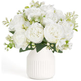 Fake Flowers In Vase 9 Inches Artificial Flower Centerpieces Coffee Table Decorations Silk Flowers Arrangements For Home Desk Shelf Dining Room Kitchen Wedding Decor