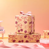 Cherry Bow Wrapping Paper For Girls, Mini Roll, Gift Wrap With Cherry And Red Bows Tie Patterns, Krfat Paper Great For Birthday, Valentine'S Day, Wedding, Anniversary, 17 Inch X 16.4 Feet