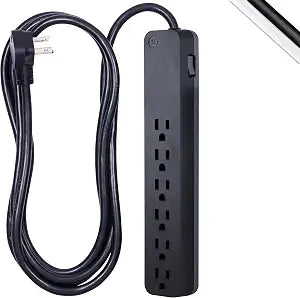 GE 6 Outlet Surge Protector Power Strip 8FT Cord 1560J Flat Plug Black