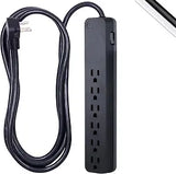 GE 6 Outlet Surge Protector Power Strip 8FT Cord 1560J Flat Plug Black