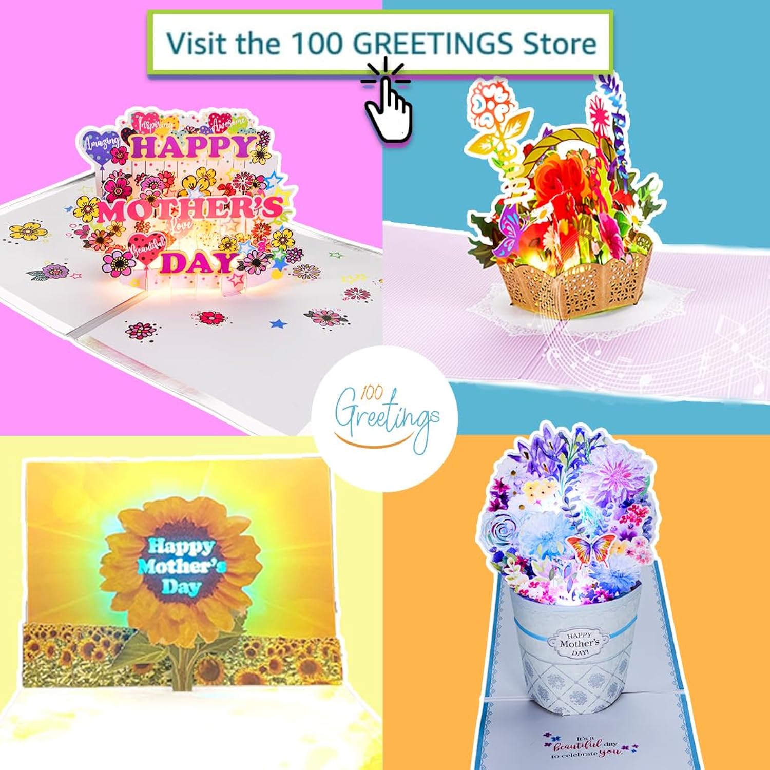 Mothers Day Card W/ Lights & Music - Pop Up Mothers Day Card For Wife, Happy Mothers Day Card From Husband, Mothers Day Card From Daughter, 1 Mothers Day Pop Up Card Greeting Card (Sunflower)