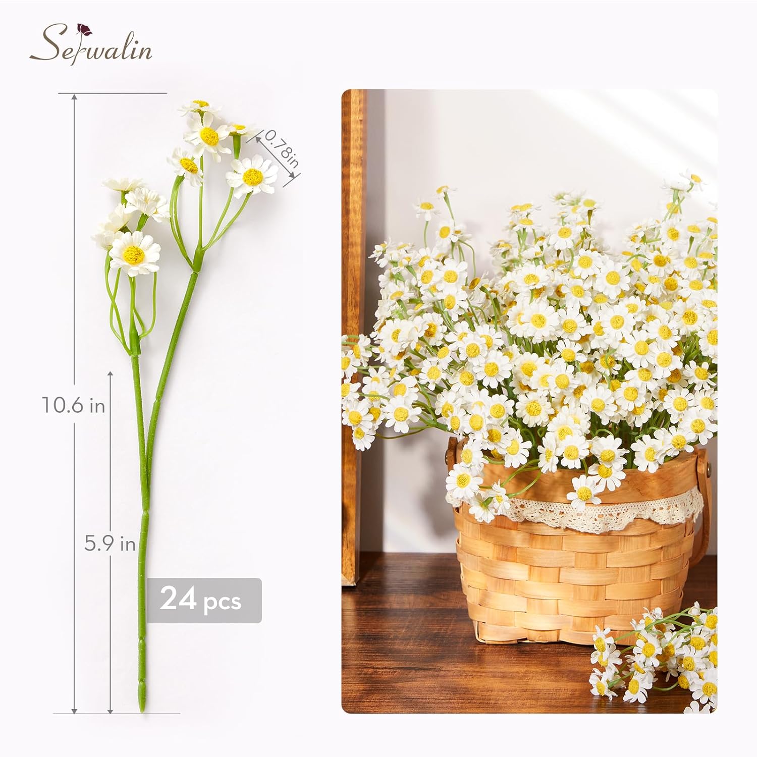 24Pcs Small White Daisy Flowers Artificial Fake Wildflower Bouquet, Realistic Faux Daisies Arrangements For Wedding, Vase Centerpiece Table Decorations, Diy Home Party (Not Include Basket)