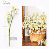 24Pcs Small White Daisy Flowers Artificial Fake Wildflower Bouquet, Realistic Faux Daisies Arrangements For Wedding, Vase Centerpiece Table Decorations, Diy Home Party (Not Include Basket)