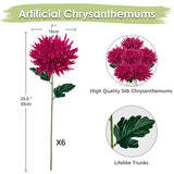 6Pcs Purple-Pink Artificial Mums Flowers Spring Chrysanthemum Flowers 25.6" Long Stem Faux Spider Mum Flower Large Floral Arrangements Bouquets Fake Pincushion Silk Flower Home Decor