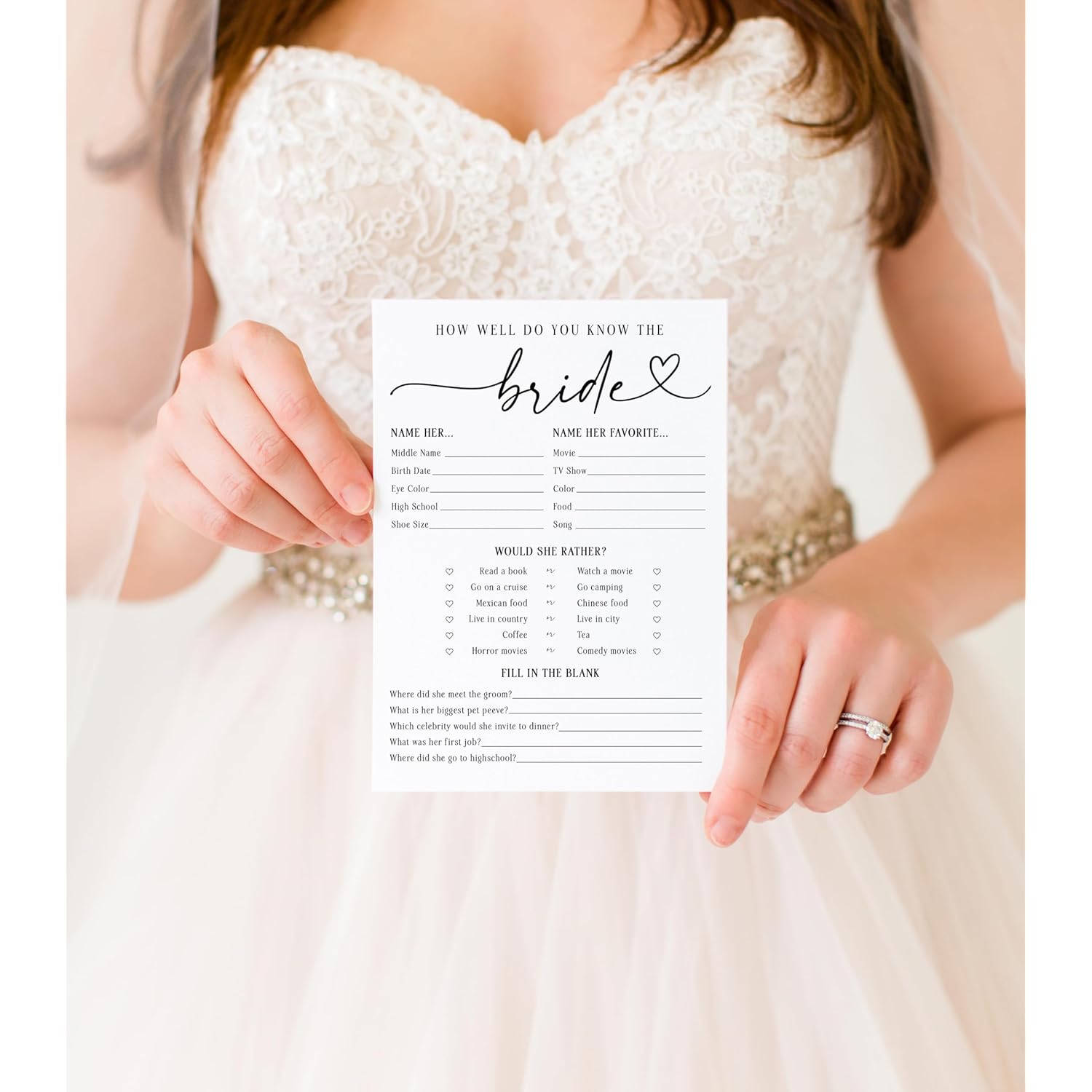 How Well Do You Know The Bride Bridal Shower Game, Fun Wedding Shower Games And Activities, Would She Rather, 50 Count