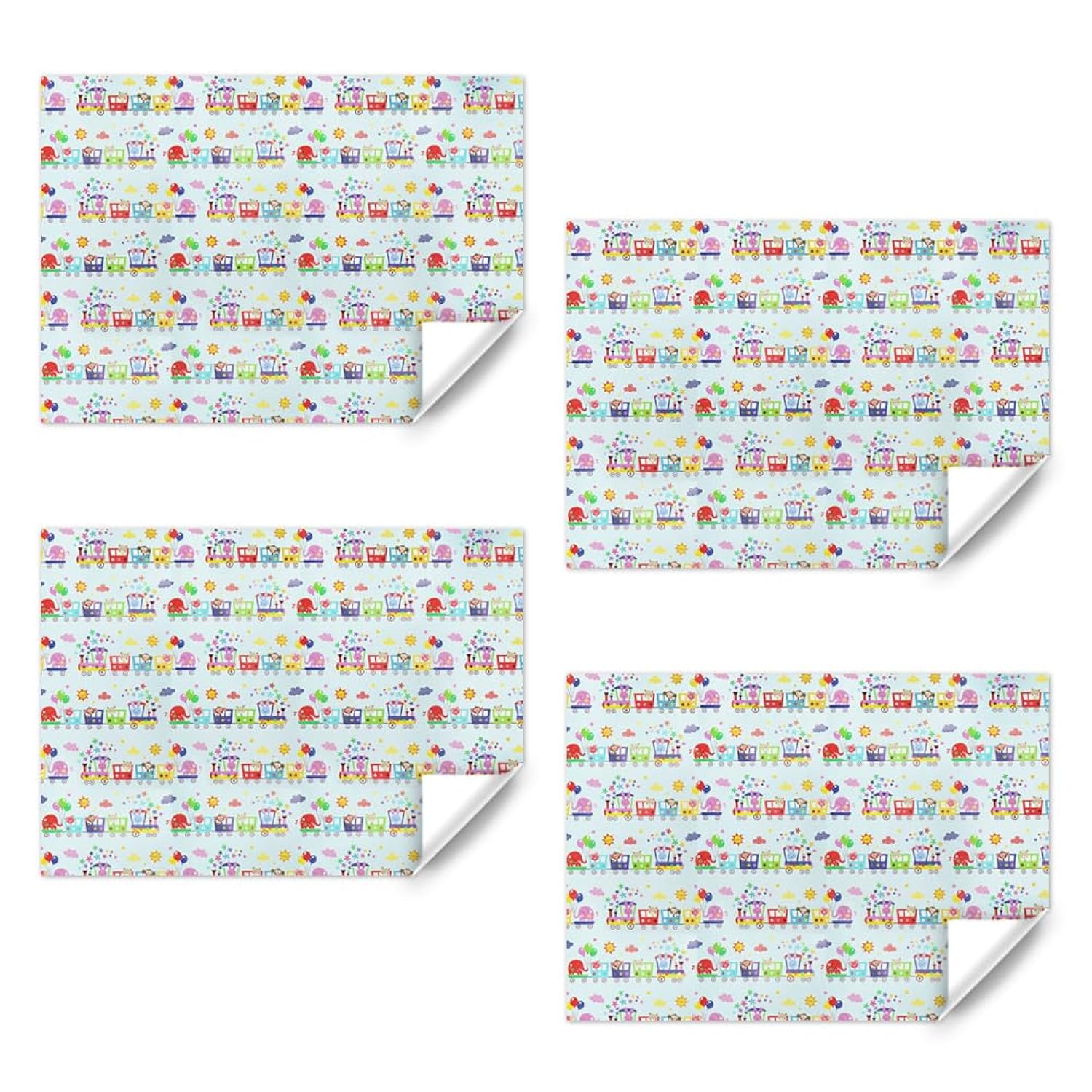 Colorul Cute Animal Party Choo Choo Train With Flower Sunshine Clouds And Happy Balloons Gift Wrapping Paper For Birthday Holiday Christmas- (28"X20" Per Sheet, Foled Flat 4-Sheets, 1-Designs: 15 Sq.