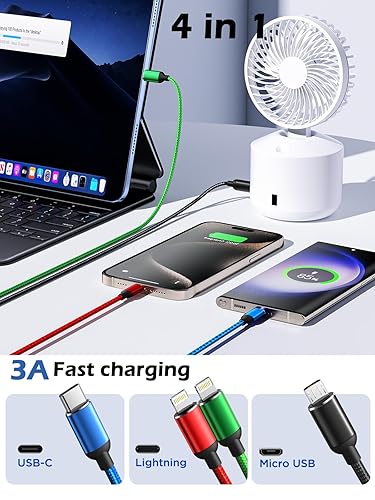 2 Pack 6FT 4 in 1 Multi Charging Cable USB C Lightning Micro USB Braided Cord