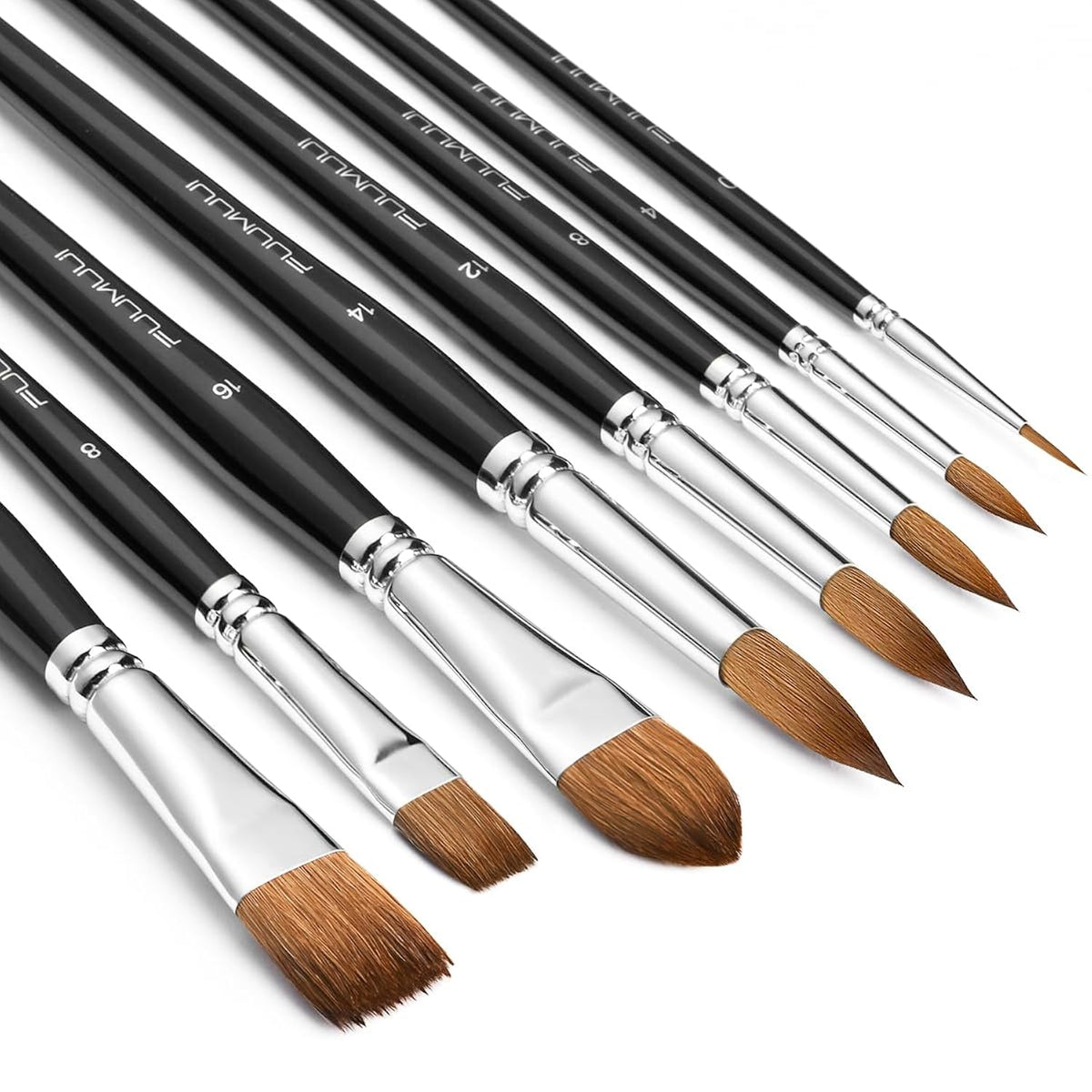 Watercolor Brushes Professional, 8Pcs Sable Paint Brush Set Variety Shapes With Flat, Round Pointed, Cat'S Tongue Oval Wash Perfect For Watercolor Acrylic Gouache Inks Painting