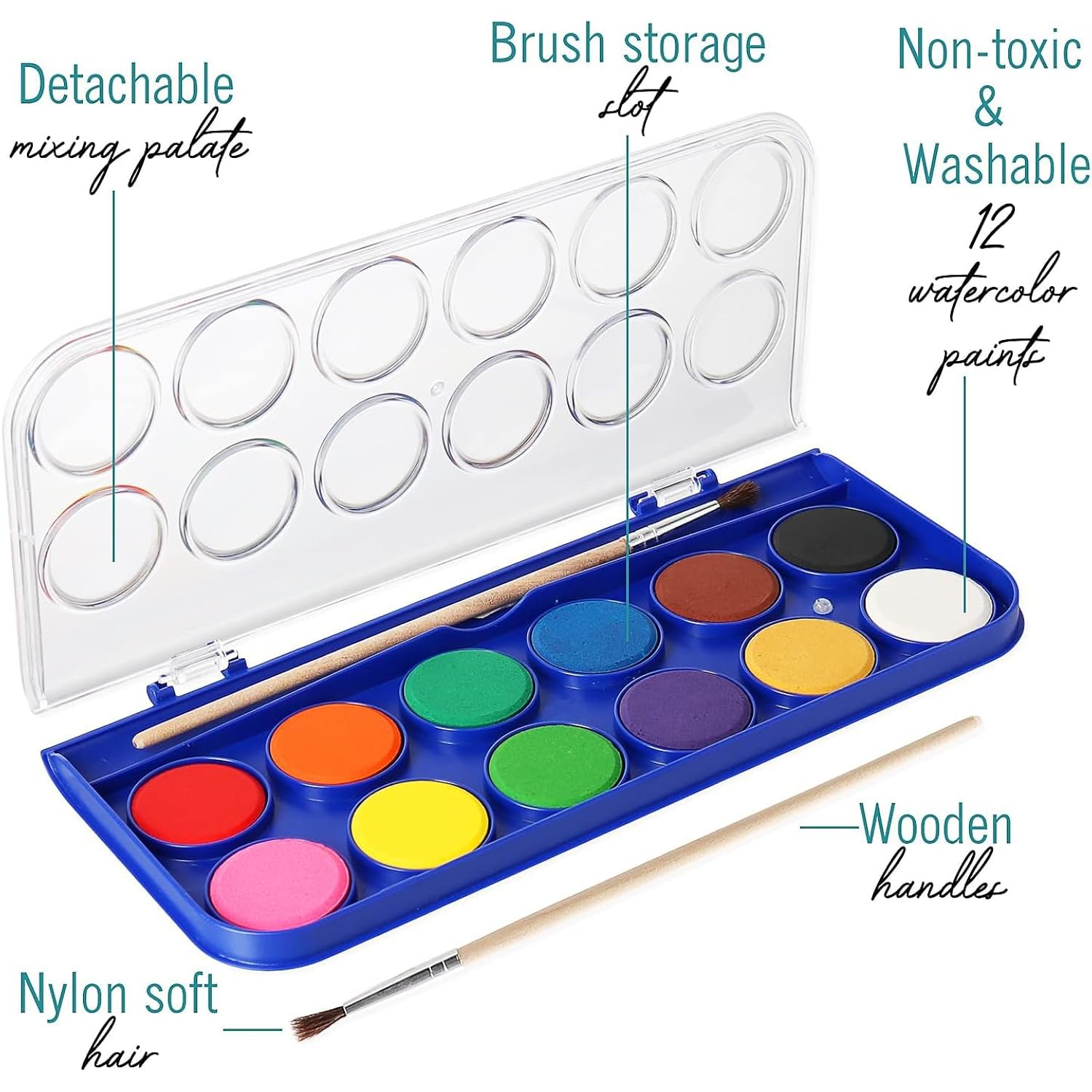 2 Pack Watercolor Paint Set 12 Vivid Colors Includes Watercolour Mixing Palette And 2 Brushes, Perfect For Artists, Beginner Painters, Kids And Adult Painting