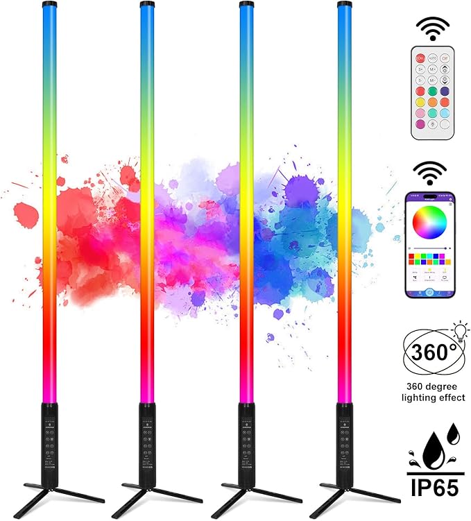 4 Pack Professional 5FT RGB DJ Tube Light Bars with Stands Case App Control Waterproof Party Lights