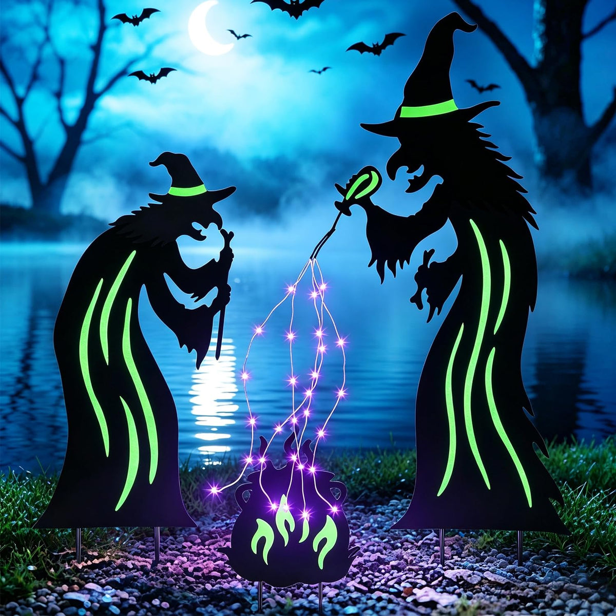Halloween Decorations Outdoor, 3 Pack Metal Witch Yard Stakes