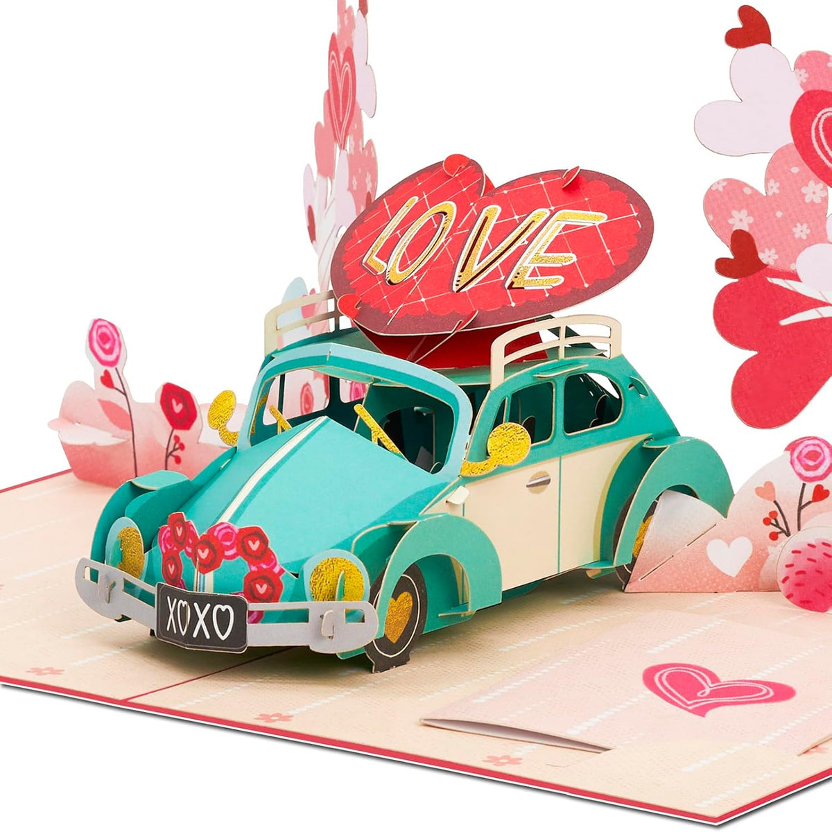 Love Car Valentines Pop Up Card, Blue Beetle For Love, Birthday, All Occasion, Just Because, Gift For Him, Husband, Boyfriend, Crush, Father, 5X7 - Includes Envelope And Message Note
