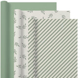 Gift Wrapping Paper Roll Set - 3 Mini Rolls 17 Inch X 9.8 Feet Per Roll, Elegant Neutral Sage Green Gift Wrap For All Occasions – Women & Men, Birthday, Wedding, Baby Shower, Christmas