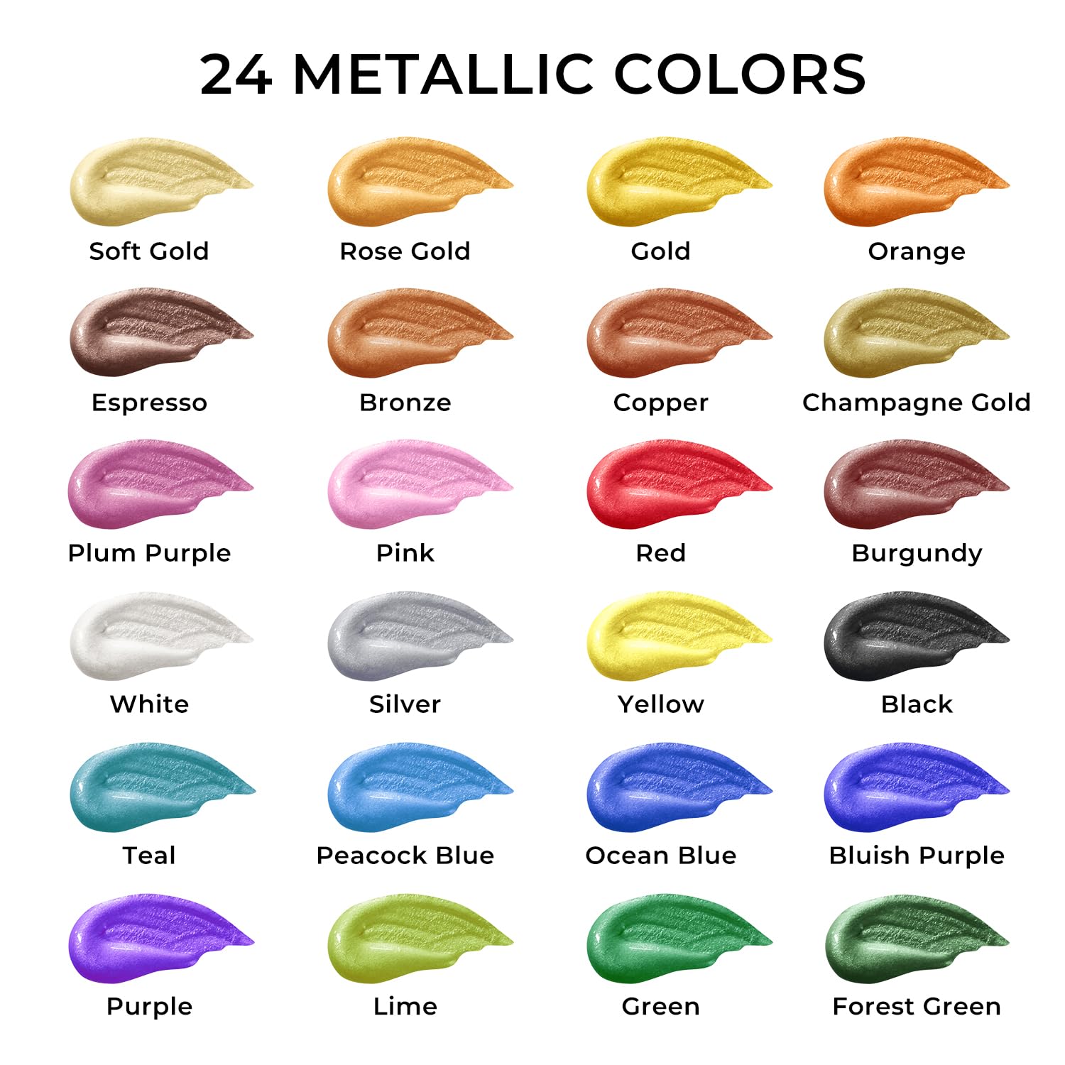 Metallic Acrylic Paint Set, 24 Metallic Colors In 2 Oz/60Ml Bottles, Metallic Shining Acrylic Paint, Rich Pigments Paint Perfect For Artists, Beginners On Canvas, Rocks, Wood, Fabric, Ceramic