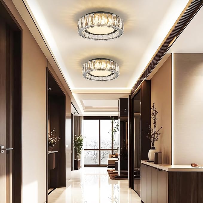 11 Inch Black Crystal LED Ceiling Light 5CCT Dimmable Flush Mount Fixture