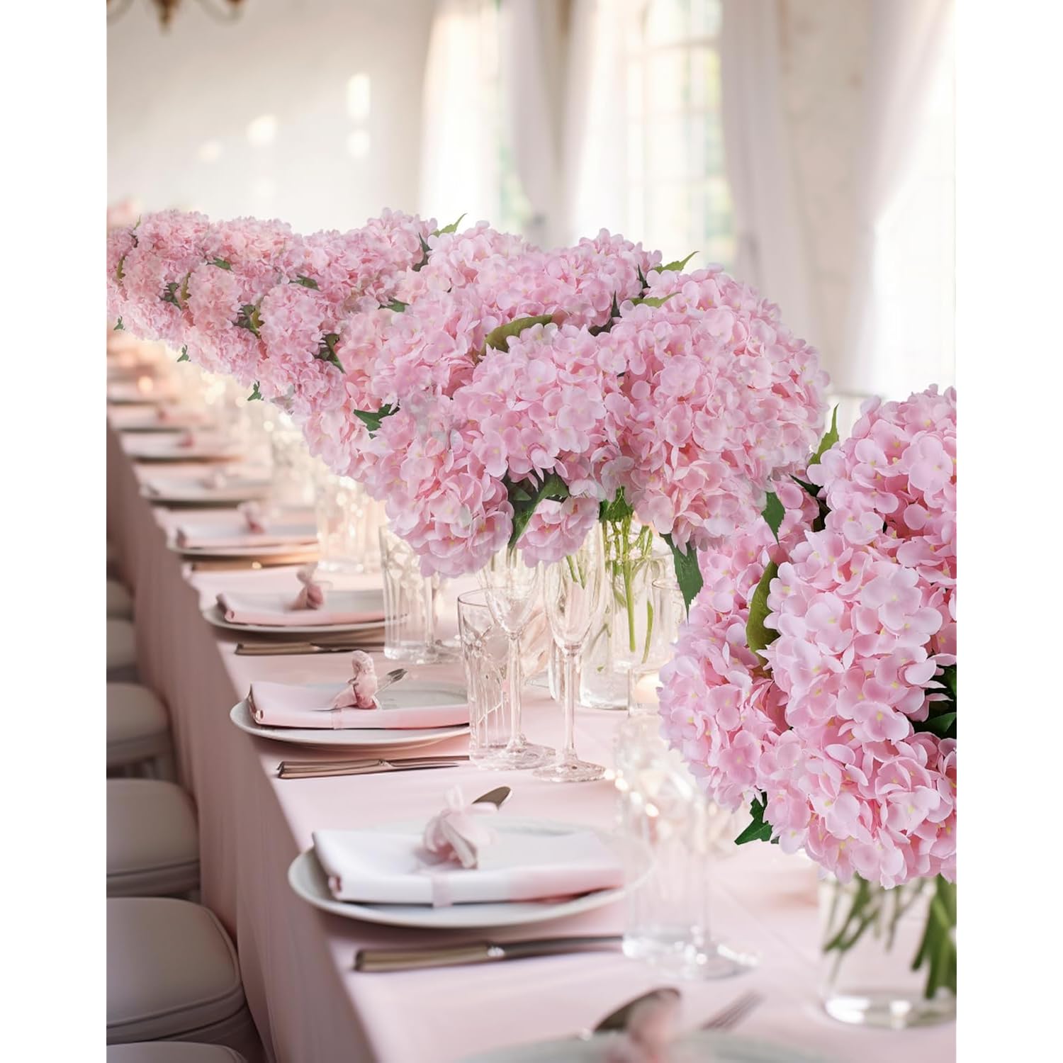 6Pcs Premium Pink Hydrangea Artificial Silk Flowers, Lifelike Fake Hydrangea Head With Stems, Faux Floral Arrangements For Wedding Bouquets, Home Table Centerpieces, Party Decoration