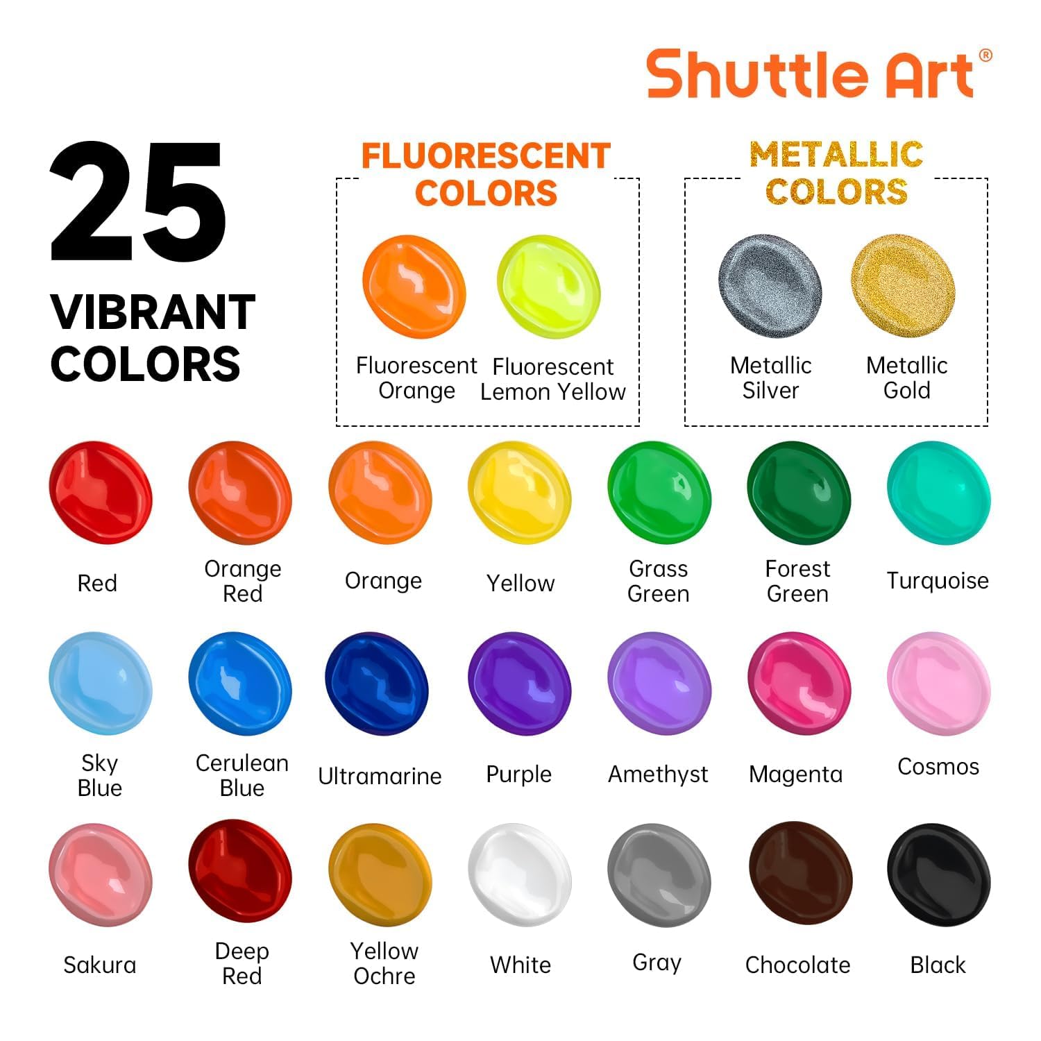 Acrylic Paint, 25 Colors Acrylic Paint Set, 2Oz/60Ml Bottles, Rich Pigments Paint For Artists, Beginners And Kids On Canvas Rocks Wood Ceramic Fabric