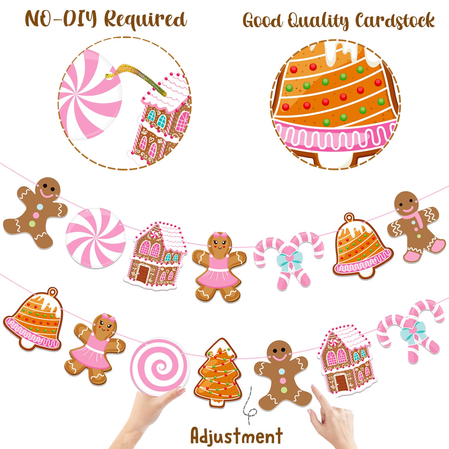Pink Gingerbread Banners Christmas Gingerbread Theme Party Decorations 2Pcs Christmas Candy Cane Gingerbread House Cutout Banners Holiday Xmas Tree Hanging Decor For Girls Merry Xmas Party Supplies