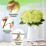 5Pcs Green Artificial Hydrangea Flowers, Slik Hydrangea With Lifelike Leaves Stems, 20Inch Large Hydrangea Flower, Faux Hydrangeas Decorations For Indoor Wedding Table Centerpieces Vase Bouquet Party