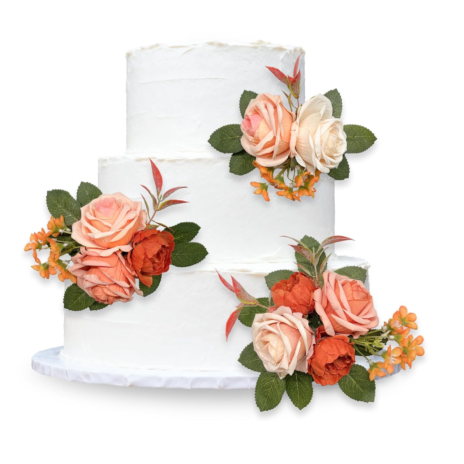 3Pcs Wedding Cake Toppers Burnt Orange Pre-Made Artificial Wedding Cake Flowers Arrangements Flowers Cake Decorations For Fall Wedding Anniversary Baptism Bridal Baby Shower Birthday Party