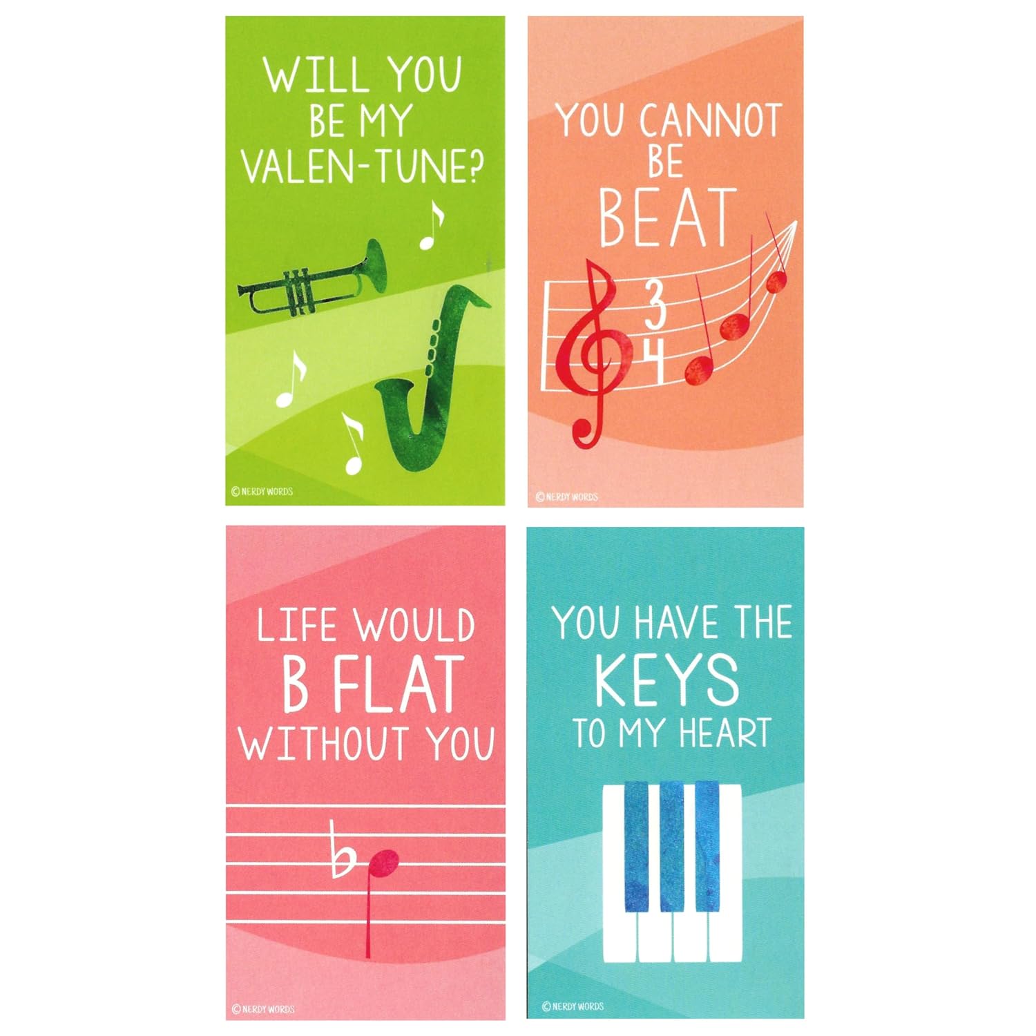 Mini Music Piano Instrument Theme Valentines (Wallet-Sized Cards With Tiny Envelopes) For Valentine'S Day (Set Of 24)