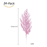 Christmas Glitter Stems 24Pcs Artificial Pine Tree Picks For Christmas Tree Ornaments Fillers, Diy Xmas Wreath, Crafts, Garland, Holiday, Party, Wedding And Home Decoration (Pink)