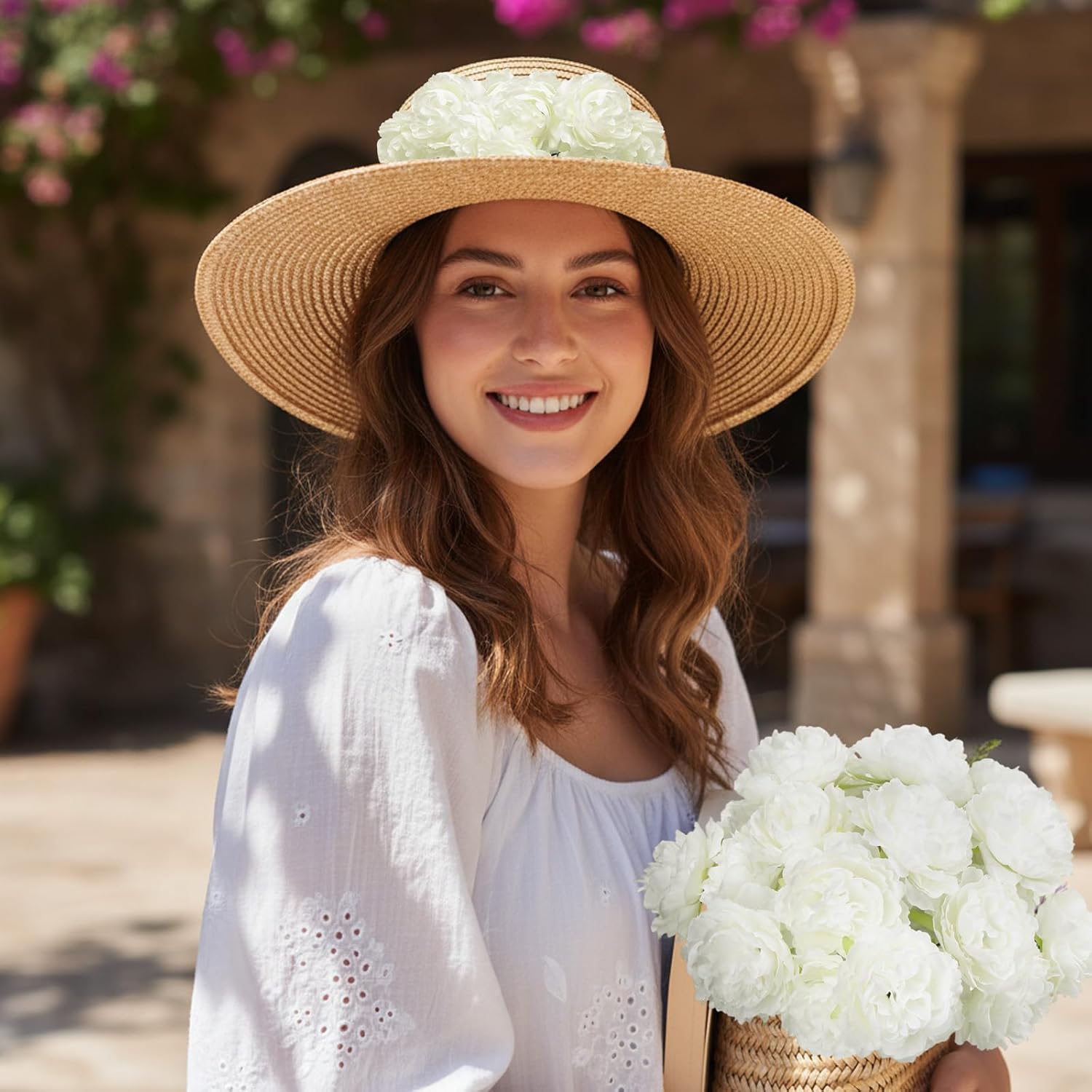 100 Pcs Flowers Long Stem Artificial Rose, 3.2 Inches Silk Rose Head Flowers Fake For Wedding Bridal Bouquet Independence Day Home Floral Diy Centerpieces Party Decoration (White)