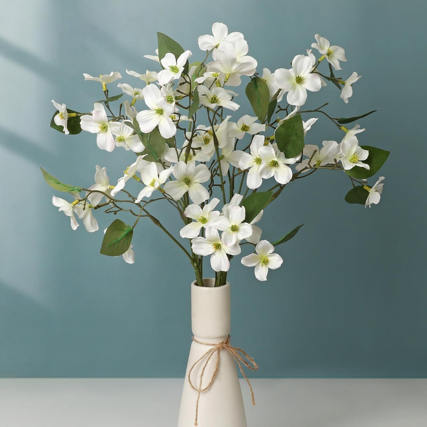 4 Pcs Dogwood Flowers Floral Arrangements Artificial Silk Bouquet White For Home Wedding Bridal Bouquet Kitchen Table Vase Decoration