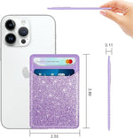 Self-Adhesive Leather RFID Phone Wallet, Stick-On Card Holder - Glitter Purple