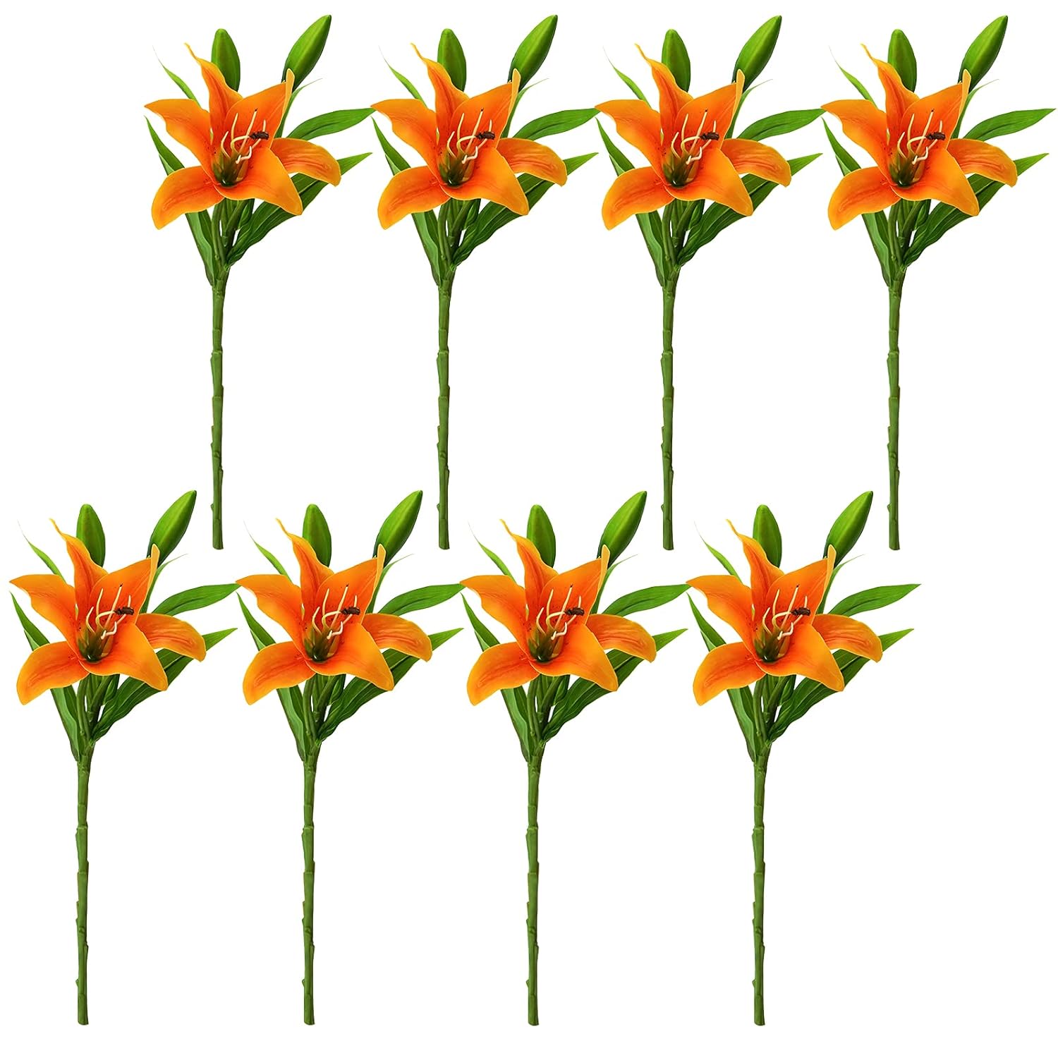 8Pcs Artificial Tiger Lily Flowers Orange Real Touch Lilies Flower Bouquet Faux Floral Table Centerpieces Arrangement For Wedding Home Party Garden Office Decor
