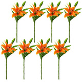 8Pcs Artificial Tiger Lily Flowers Orange Real Touch Lilies Flower Bouquet Faux Floral Table Centerpieces Arrangement For Wedding Home Party Garden Office Decor