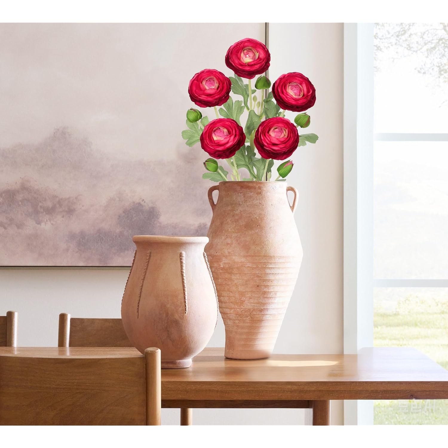 19.7" Red Artificial Flowers Ranunculus Flowers 5Pcs Silk Fake Ranunculus Flowers Faux Buttercup Flower With Long Stem Arrangement For Diy Party Centerpiece Bouquet Table Home Decoration