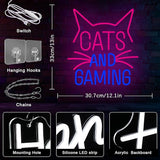 Gaming Cat Neon Sign Pink Blue LED Wall Light for Gamer Room Video Game Setup Teen Bedroom Decor