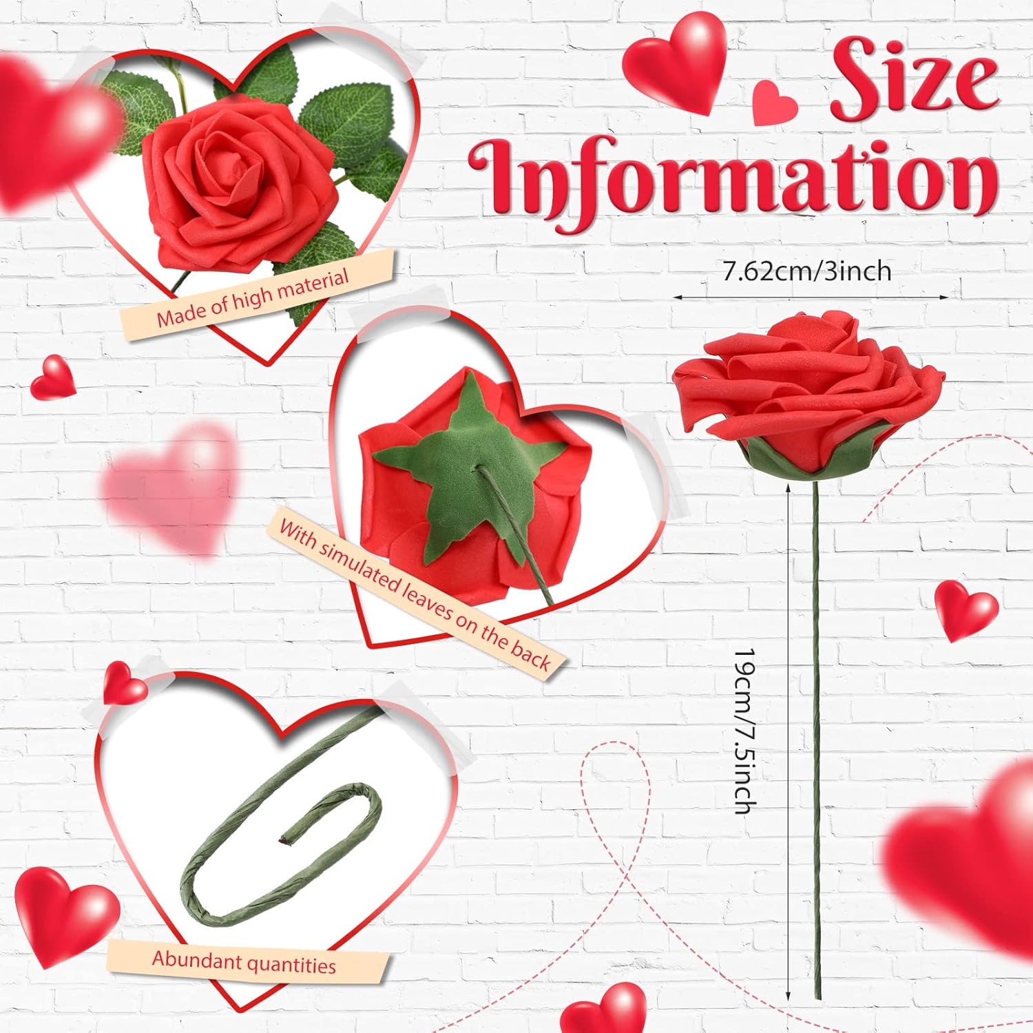 150 Pieces Valentines Artificial Roses Flowers With Stem Real Looking Fake Roses For Diy Wedding Bouquets Centerpieces Arrangements Galentine Party Baby Shower Home Decorations(Red)