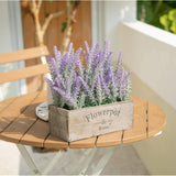 Purple Artificial Lavender Flowers With Decorative Tray Wooden Box 9 Inches - Lifelike Faux Lavender Plants For Home And Office Decor, Fake Lavender Rustic Farmhouse Style