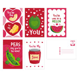 Valentine Food Pun Postcards / 25 Post Card Pack 4" X 6" / Adorable Illustrated Flat Cards For Your Loves
