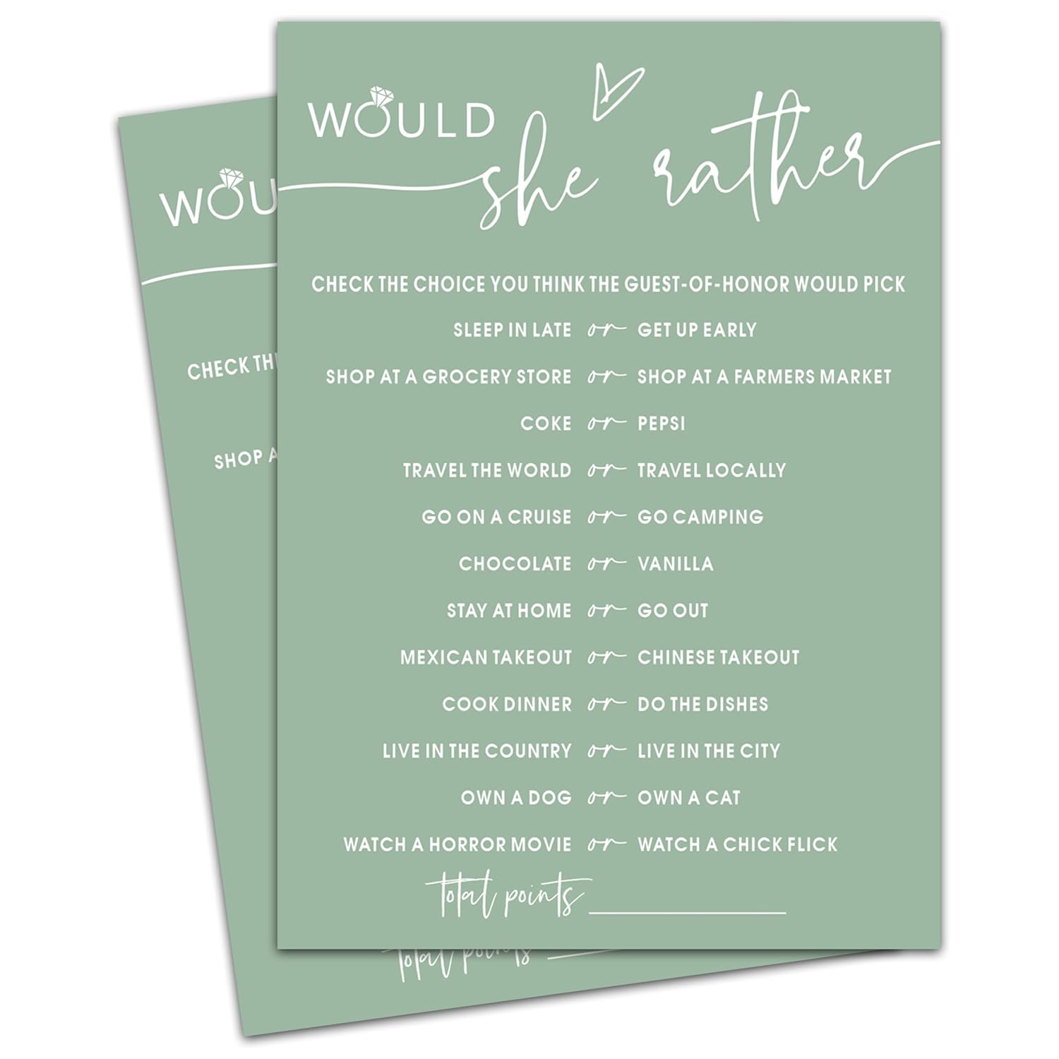 Would She Rather Bridal Shower Game, Sea Green Bridal Shower Games, 30 Elegant Wedding Game For Bachelorette Engagement Party Supplies - A09