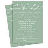 Would She Rather Bridal Shower Game, Sea Green Bridal Shower Games, 30 Elegant Wedding Game For Bachelorette Engagement Party Supplies - A09