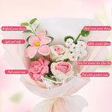Crochet Flowers Crochet Bouquet Handmade Crochet Rose Bell Orchid Suitable Tulip Fern Leaf As A Gift For Lover, Family,Friends. Artificial Flower Finished Bouquet (Pink)