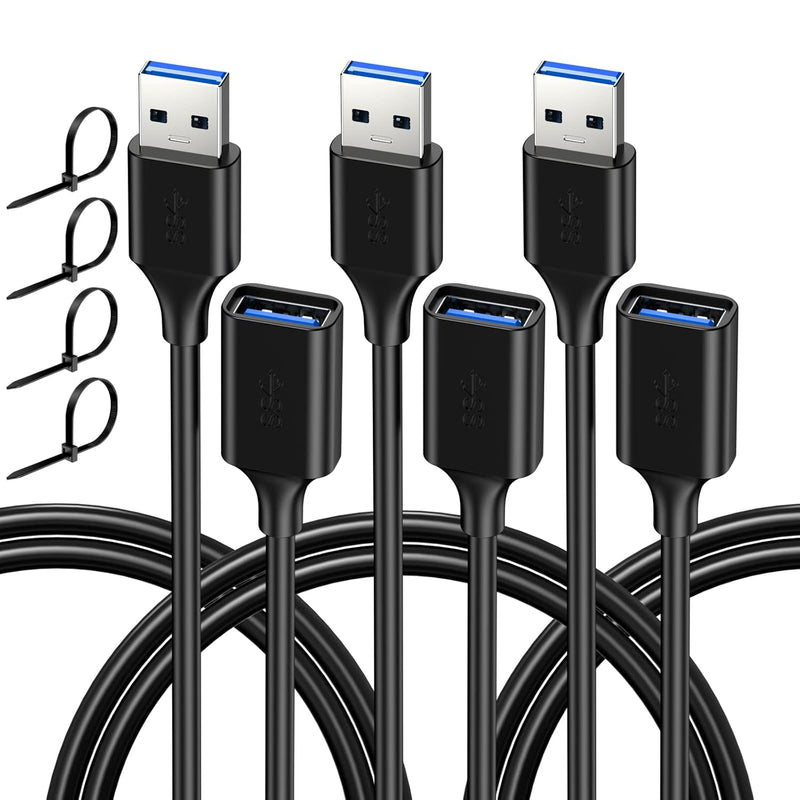 Usb Extender Cord 5Ft(3 Pack), Usb 3.0 Extension Cable, Usb A Male To Female,