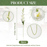 8Pcs Artificial Gladioli Flowers With Long Stem, 30.7In Artificial Orchid Plants Faux Silk Flowers For Wedding Bridal Bouquet Wreath Table Centerpiece Outdoor Décor (White)