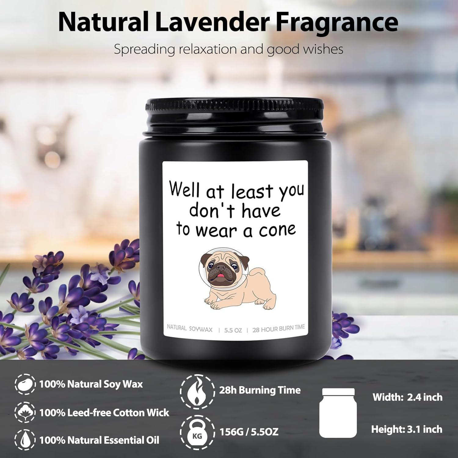 Get Well Candle Gift, Surgery Recovery Gifts, Lavender Scented Candles Gifts For Women After Surgery, Funny Candle Gift For Women Men, At Least You Don'T Have To Wear A Cone - 5.5Oz