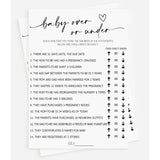 50 Baby Shower Over Under (50-Cards) Fun Baby Shower Game Activity, Gender Neutral Boy Or Girl, Minimalist