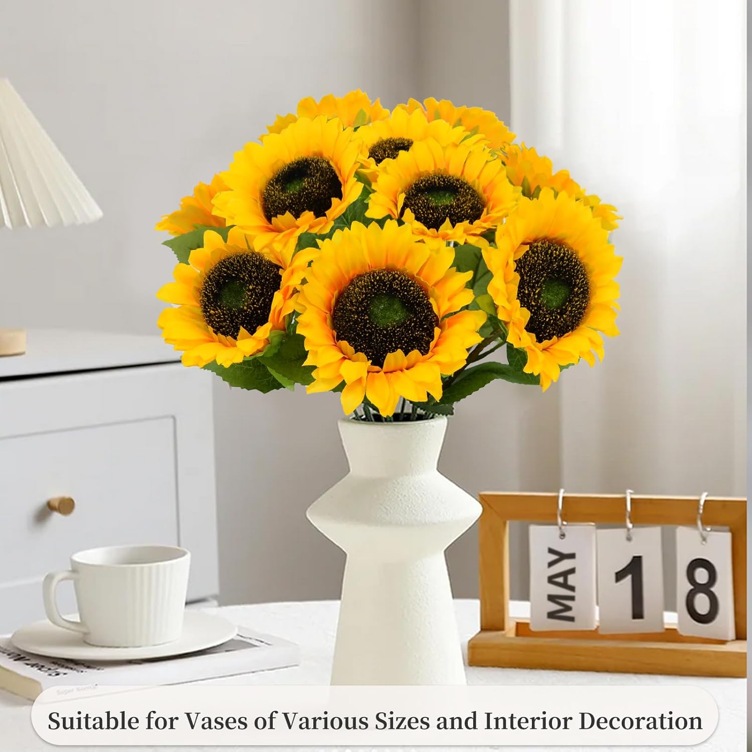10 Pcs Artificial Sunflowers With Stems, 4 Inch Sunflowers Artificial Flowers, Faux Silk Flowers Fake Sunflower Bouquet For Vase Decor Wedding Table Home Porch Indoor Outdoor Cemetery Decoration